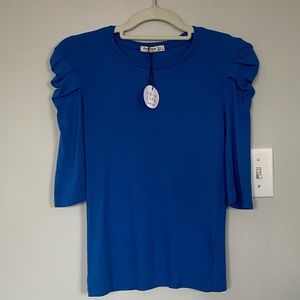 STRADIVARIUS Ruffle Sleeve Blue Shirt